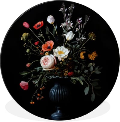WallCircle - Wandcirkel - Muurcirkel - Bloemstuk - Vaas - Zwart - Aluminium - Dibond - 30x30 cm - Binnen en Buiten