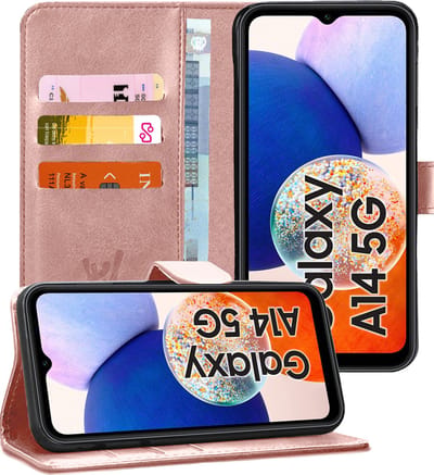 Hoesje geschikt voor Samsung Galaxy A14 - Book Case Kunstleer Pasjeshouder Roségoud