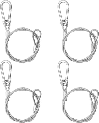 Veiligheidskabels Roestvrij - Stalen Lanyards - Apparatuur Beveiligen - Met Karabijnsluiting - 4 Stuks 1 Meter - Zilverkleurig