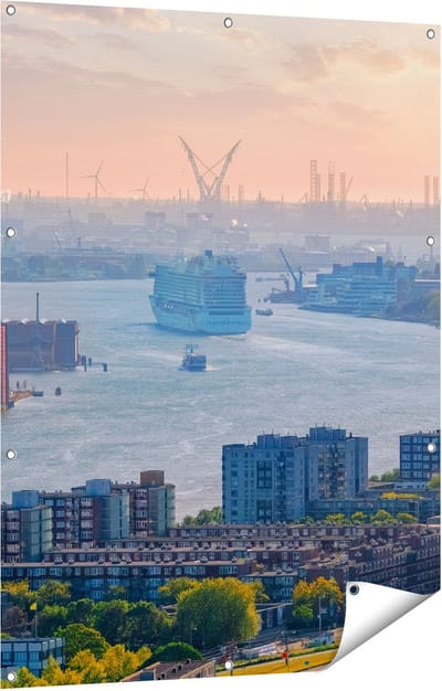 Gards Tuinposter Rotterdamse Haven bij het Water - 90x120 cm - Tuindoek - Tuindecoratie - Wanddecoratie buiten - Tuinschilderij