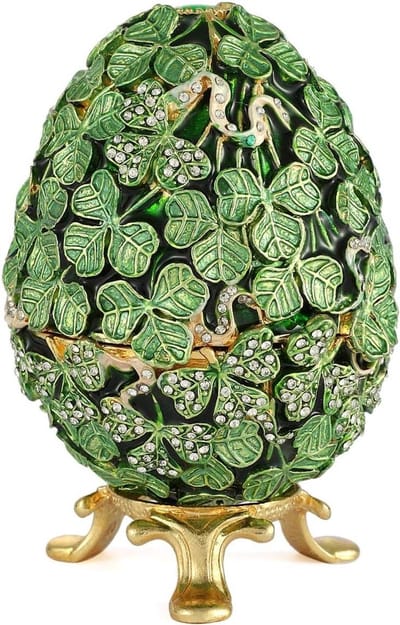 Snuisterijdoos Ei - Decoratief Ornament - Sieraden Opbergen - Gedetailleerd Emaille - 9.6 cm Hoog - Groen