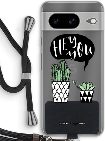 Case Company® - Hoesje met koord geschikt voor Google Pixel 8 hoesje met Koord - Hey you cactus - Telefoonhoesje met Zwart Koord - Bescherming aan alle Kanten en Over de Schermrand