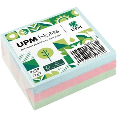 UPM sticky notes - 3 x 100 vel - 75x75mm - pastel kleuren blauw, roze, groen - IN-5654-20PG-3