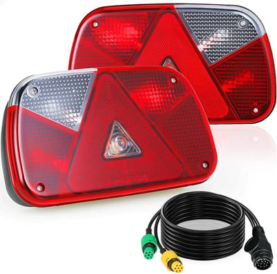 Complete set achterlichten voor aanhangwagens - 13-polige 12V verlichting met 7 functies, inclusief 2 * 5.5m kabels, E-goedgekeurd voor auto's, vrachtwagens en caravans