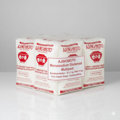 Ajinomoto Monosodium Glutamaat (MSG) - Smaakversterker - Veestapelverpakking 12 x 1 kg (12kg Totaal) - Smaakmaker voor Aziatische Gerechten - Umami Kruiden - Bulkverpakking met Kajal Sticker