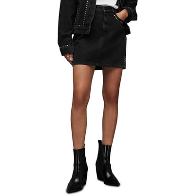 AllSaints Winnie Stud Denim Sk Washed Black Size: 36 | Denim Skirts Outlet | Dames | Zwart
