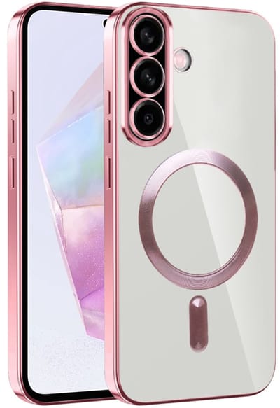 Hoesje geschikt voor Samsung Galaxy A36/A56 - Techsuit Luxury Crystal Back Cover - Geschikt voor MagSafe - Transparant/Roze