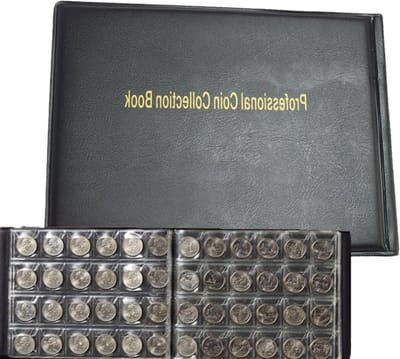 Coin album met 240 vakken voor munten, compact formaat 10 x 10 x 2 cm, blauw en duurzaam ontwerp