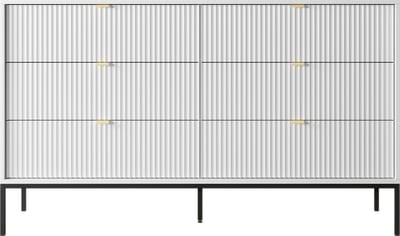 Selsey Vellore - Commode met zes laden 154 cm - wit met gecanneleerde fronten en zwarte lijst