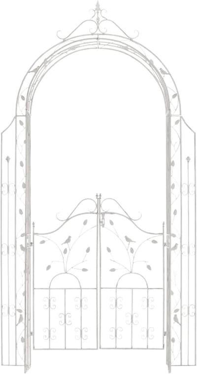 Rozenboog Met Deur - Tuinboog Klimplanten - Decoratieve Tuin - Liefdevol Gedecoreerd - 270 cm Hoog - Antiek Wit