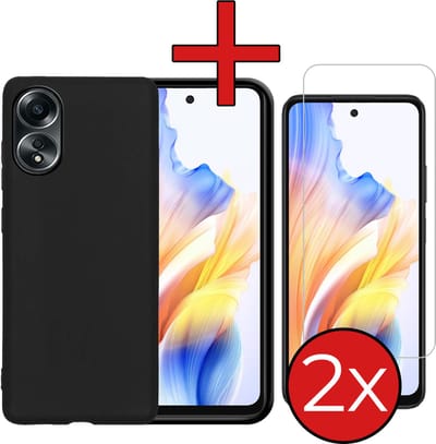 Hoesje - Met 2x Screenprotector - Geschikt voor OPPO A58 - Sterk & Shockproof - Telefoon Hoes - Back Cover - Siliconen Case - Telefoonhoes - Zwart