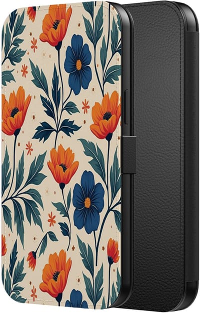 Smartphonica Telefoonhoesje Geschikt voor iPhone 12 Pro Max Kunstleren Bookcase Hoesje met Magnetisch Lipje en Pasjeshouder met Blauwe en Rode Bloemen Opdruk geschikt voor iPhone 12 Pro Max
