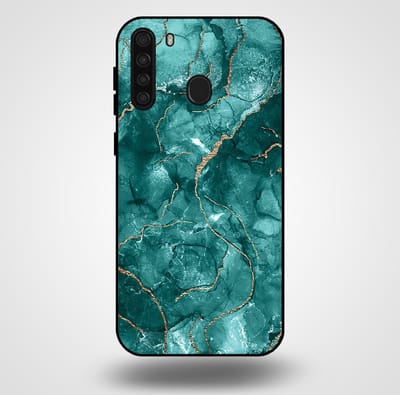 Smartphonica Telefoonhoesje voor Samsung Galaxy A21 met marmer opdruk - TPU backcover case marble design - Goud Groen geschikt voor Samsung Galaxy A21