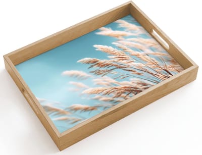 Dienblad hout 40x30 cm - Schootdienblad - Siergras - Wind - Lichtbruin - Borrelplank rechthoek - Plateau dienbladen