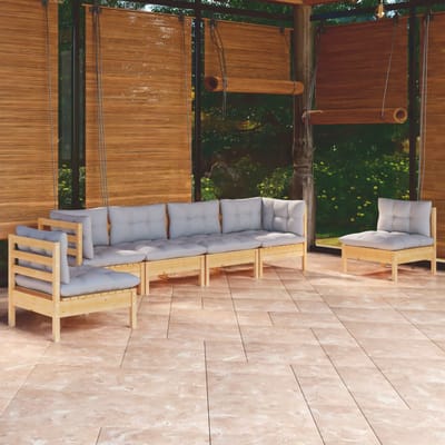 vidaXL - 6-delige - Loungeset - met - grijze - kussens - grenenhout