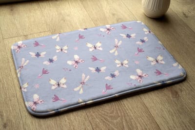Coloray Vloerkleed voor Kinderkamer - Paars Vloer Tapijt - Vlinders En Libellen Vloerkleed Voor Slaapkamer - Blauw Accenten Tapijt Voor Woonkamer - Polyester Klein Vloerkleed - 75x45 cm