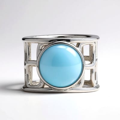 Cavill - Larimar Ring - 925 Sterling Zilver Rhodium - 3,85 ct Ronde Edelsteen - Modern Elegant Design - Luxe Bezel Zetting