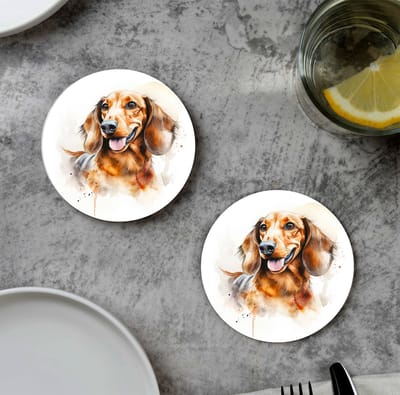 GR onderzetters voor glazen - Waterpaint Dog Happy Teckel- Vinyl - 6st
