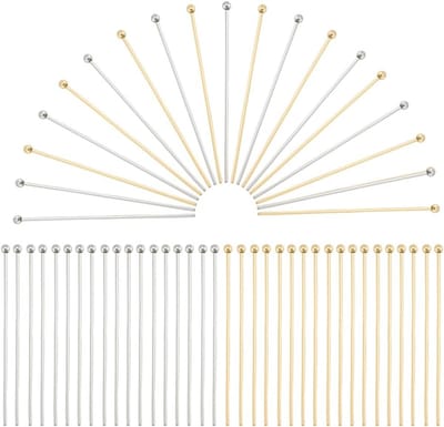 200 Stuks 40mm Ball Head Pins van 304 RVS - Rechthoekige Spelden voor Sieraden, Oorbellen en Hangers Maken in Goud/Zilver