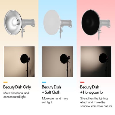 Réflecteur diffuseur Beauty Dish 16 pouces pour studio photo, avec tissu doux nid d'abeille, compatible avec flashs à monture Bowens. argenté