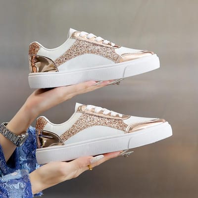 Dames Pailletten Casual Wandelschoenen Herfst Platte Vetersluiting Hoge Kwaliteit Sneakers Mode Platte Zool Vrouwelijke Sneakers D385 38 gray