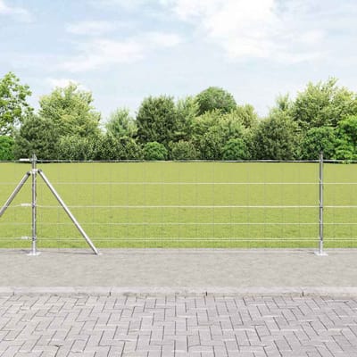 vidaXL - Gelast - Draadhek - met - Betonnen - Basis - 25 - x - 0,8 - m - Zilverkleurig