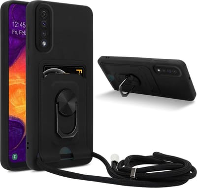 Cadorabo Telefoonketting Hoesje met standfunctie geschikt voor Samsung Galaxy A50 4G / A50s / A30s in ZWART - Siliconen beschermhoes met verstelbare koordband