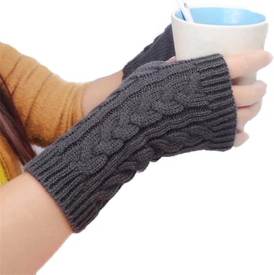 Dames Maat One size - Winterhandschoen - Polswarmer - Vingerloze handschoen - Donker Grijs