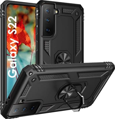 Hoesje voor Samsung Galaxy S22 - Swart backcover Shockproof Robuuste schokbestendige beschermingsring 360 draaibare ring