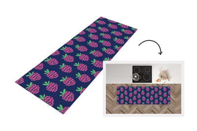 Keukenloper 150x50 cm - Keukenmat vinyl Patroon - Framboos - Retro - Keukenmatten loper - Keuken vloerkleed tapijt