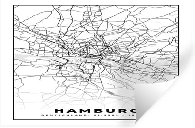 Muurstickers - Sticker Folie - Hamburg - Plattegrond - Kaart - Stadskaart - 30x20 cm - Plakfolie - Muurstickers Kinderkamer - Zelfklevend Behang - Zelfklevend behangpapier - Stickerfolie