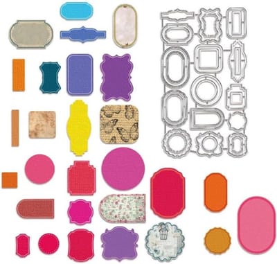 MK Stoer -Etiketten snijden matrijzen - labels - metalen stencils - decoratieve fles pot etiketten - embossing stencils voor plakboeken, fotoalbum, wenskaarten maken - 0,8 mm dik - geschikt voor diverse toepassingen - zilverkleurig.