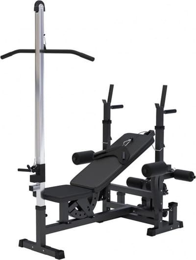 Gorilla Sports Fitnessbank met Lat Pulley - Krachtstation - Zwart