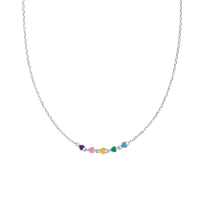 Lucardi Kinder Zilveren ketting gekleurde emaille hartjes - Ketting - 925 Zilver - Zilverkleurig - 40 cm