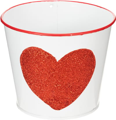 Witte bloempot met rood hart, plantenbak, Ø13cm H10,5cm