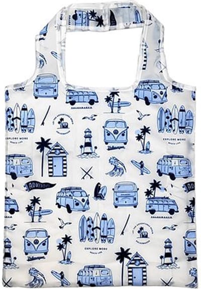 Opvouwbare Tas- Volkswagen Busje VW T1 Explore - Blauw - 37x37x0,1cm(Tas)/10x9x2cm(Zak)