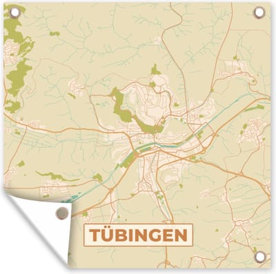 Tuin poster Stadskaart - Vintage - Tübingen - Plattegrond - Kaart - 200x200 cm - Tuindoek