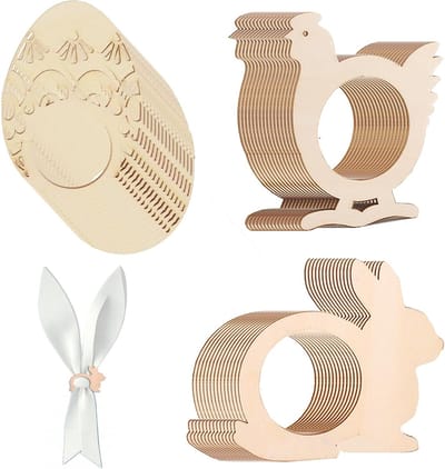 30 Stuks Houten Servetringen voor Pasen - Decoratieve Konijn Oren Servet Houders voor Ontbijt, Lunch, Diner en Feestjes, Creatieve DIY Accessoires voor Pasen