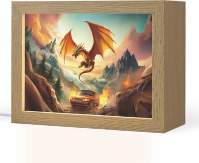Nachtlampje 20x15 cm - Kinder lampje - Draak - Auto - Bergen - Vuur - Tafellamp kinderkamer - Slaapkamer lamp - Bedlamp kinderen - Kinderlampje stopcontact - Wandlamp babykamer - Nachtlampjes