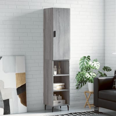 vidaXL - Hoge - kast - 34,5x34x180 - cm - bewerkt - hout - grijs - sonoma - eikenkleurig