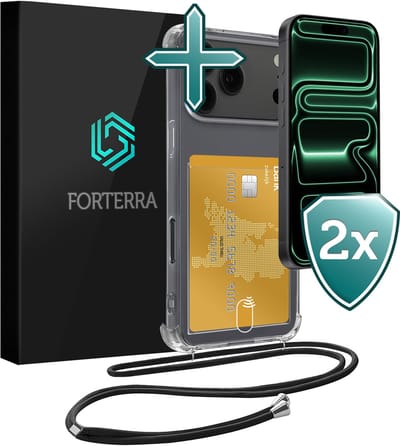 Hoesje Geschikt voor iPhone 17 Pro Pashouder Case Siliconen Hoes Met Koord Met 2x Screenprotector - Hoes Geschikt voor iPhone 17 Pro Met Telefoonkoord Hoesje Back Cover Met Pasjeshouder - Transparant