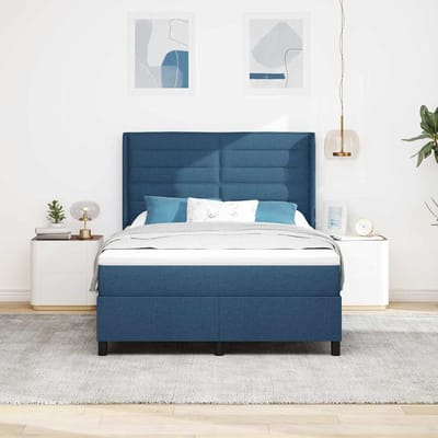 vidaXL - Boxspring - bed - met - kussen - met - hoofdeinde - Blauw - 190 - x - 140 - cm - Stof