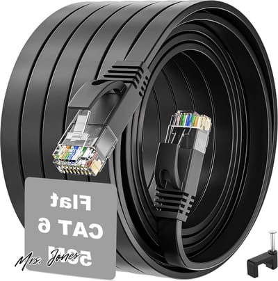 Mrs. Jones Ethernetkabel 50m Hoge Snelheid Internet Kabel Plat Zwart Lan Patchkabel Gigabit 1Gbps 250Mhz Rj45 Lang Netwerkkabel Ethernet Cable 50 Meter voor PS5 PS4 Switch Modem Router .