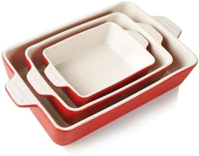 PromoHome Keramische Ovenschaal Set - 3-delige Rechthoekige Bakvormen voor Lasagne en Meer