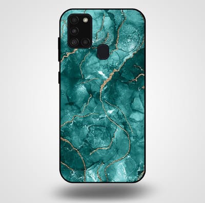 Smartphonica Telefoonhoesje voor Samsung Galaxy A21s met marmer opdruk - TPU backcover case marble design - Goud Groen geschikt voor Samsung Galaxy A21s