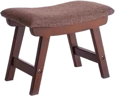 Stoffen Krukje - Voetenbankje Poef - Zitten Schoenen Wisselen - Massief Houten Frame - 38x24x29cm - Bruin