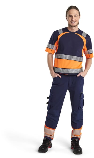 Blaklader werkbroek met 4-weg stretch zonder spijkerzakken 1193-1642 - Marineblauw/Oranje - C144