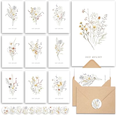 Bedankkaarten Pak - Wenskaarten Set - Bedankjes Zeggen - Boho Wildflower Design - 20 Stuks - Boho