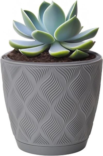 Form Plastic Plantenpot/bloempot New Age - kunststof - platina grijs - D19 x H17 cm - met opvang schotel - rond