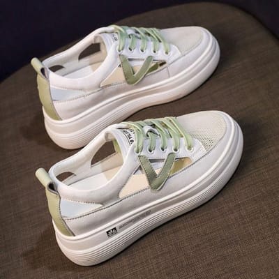 Chaussures d'été blanches à talons cachés pour femmes, sandales de sport à plateforme respirante, Surface en maille creuse, chaussures décontractées pour femmes 35 vert